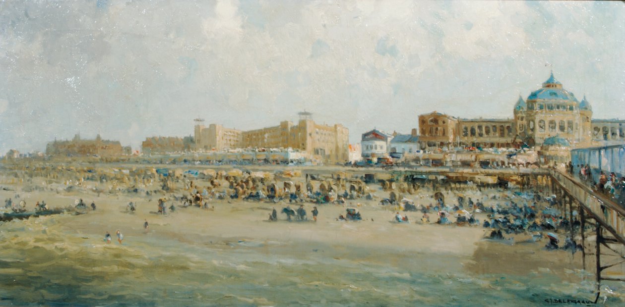 En sommerdag på Scheveningen Strand ved Kurhaus (olie på lærred) af Gerard Delfgaauw