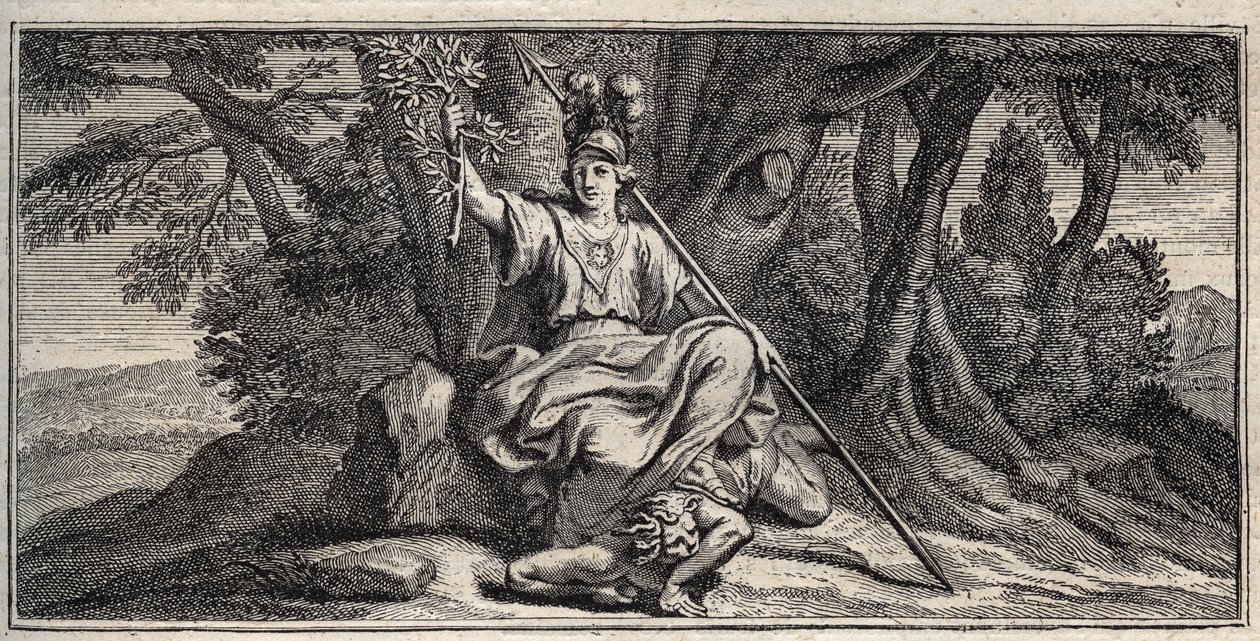 Minerva Slaming Discord - Minerva Terrassant la discorde - Gravering af Gerard Edelinck efter Daniel Halle (1614-1675) af Gérard Edelinck
