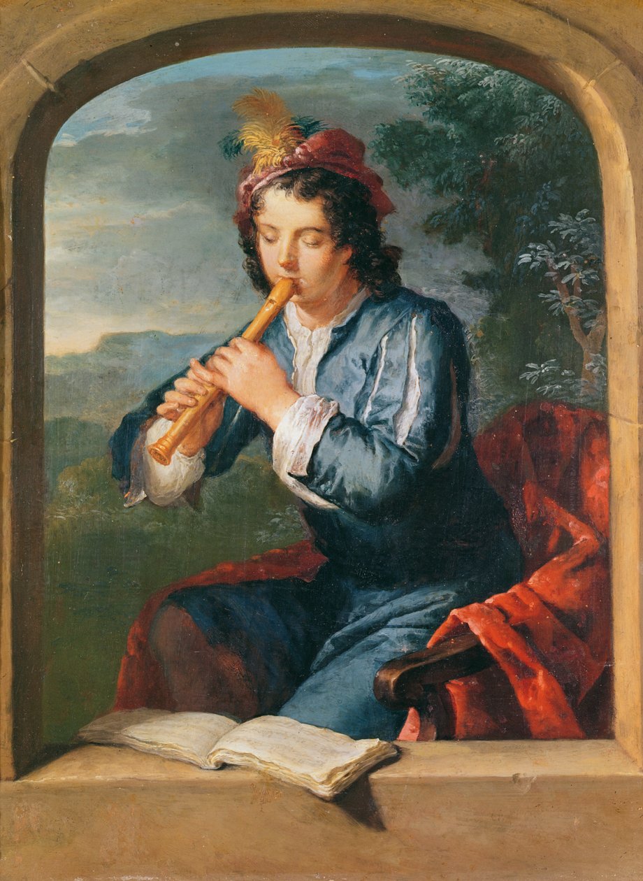 Ung mand spiller fløjte (pastel på papir) af Gerard Hoet