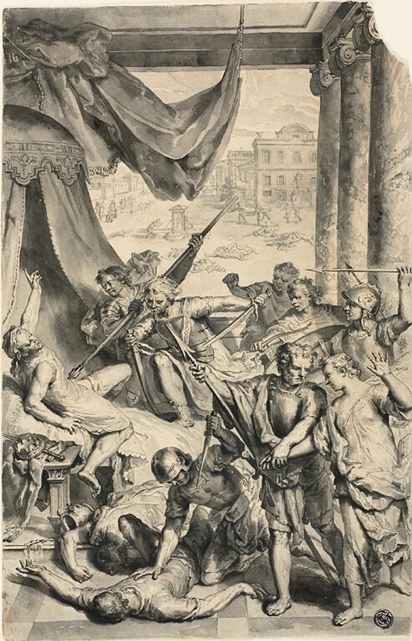 Studie til Simeon og Levi dræber sichemitterne, fra Figures de la Bible af Gerard Hoet I