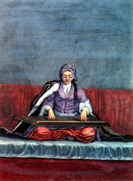 Tyrkisk pige, der spiller citeren, graveret af Gerard Jean Baptiste Scotin (1671-1716) (gravering) af Gerard Jean Baptiste Scotin