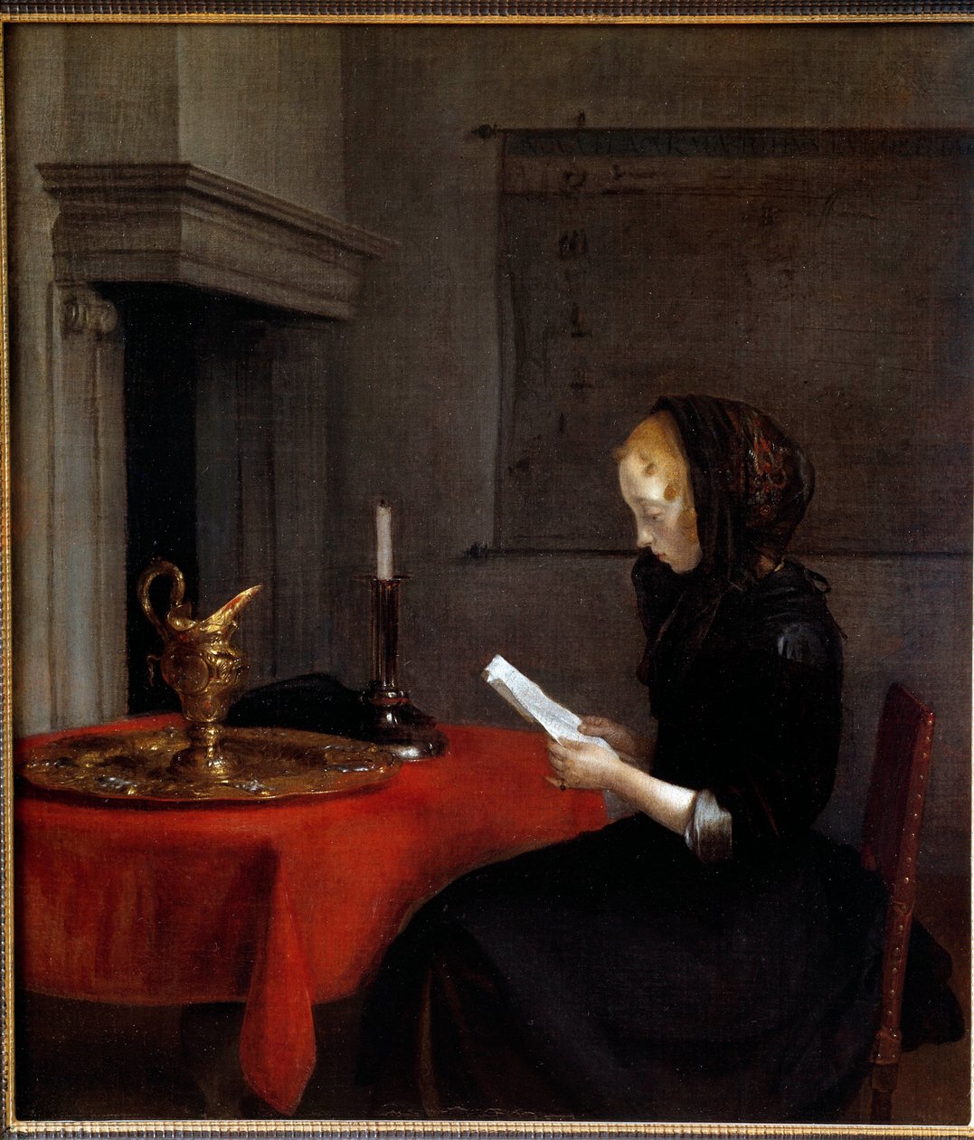 Kvinde læser et brev. Maleri af hollænderen Gerard Ter Borch (1617-1681) af Gerard ter Borch