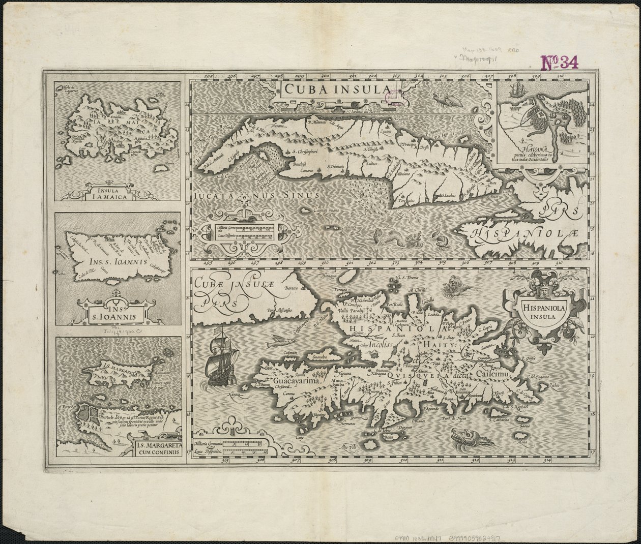 Cuba Insula ; Hispaniola Insula, graveret af Hendrik Hondius, 1633 af Gerard after Mercator