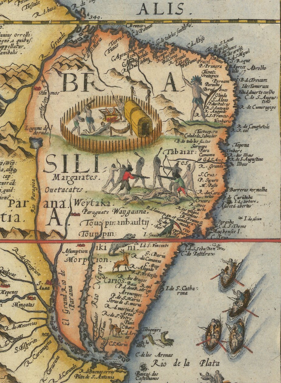 Kort over Sydamerika, 1593 (beskåret) af Gerard de Jode