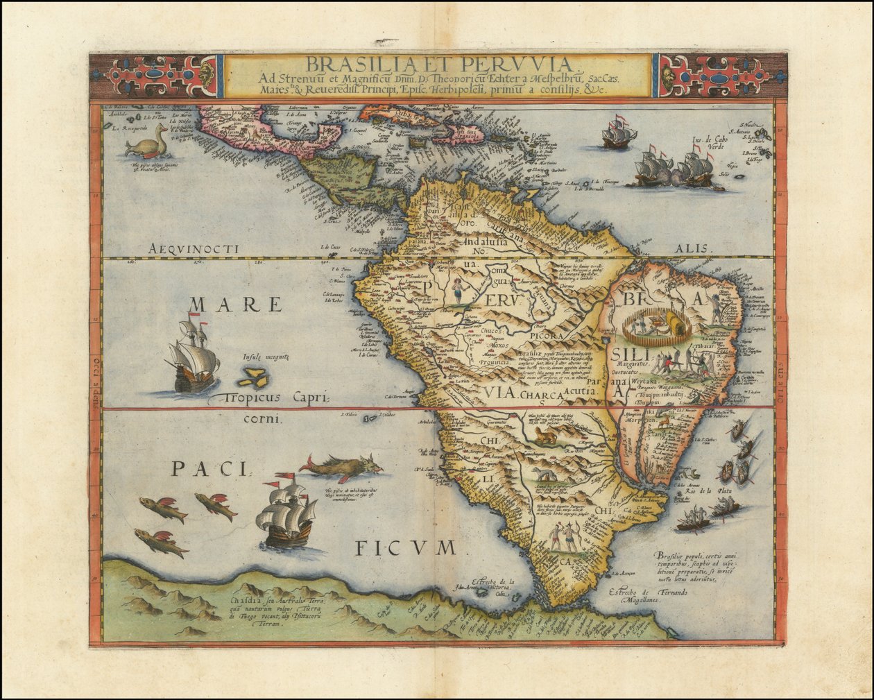 Kort over Sydamerika, 1593 af Gerard de Jode