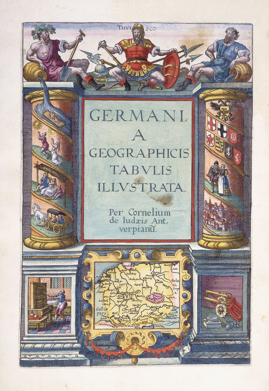 Titelside til del 2, "Germania geographic maps illustrated", 1593 af Gerard de Jode