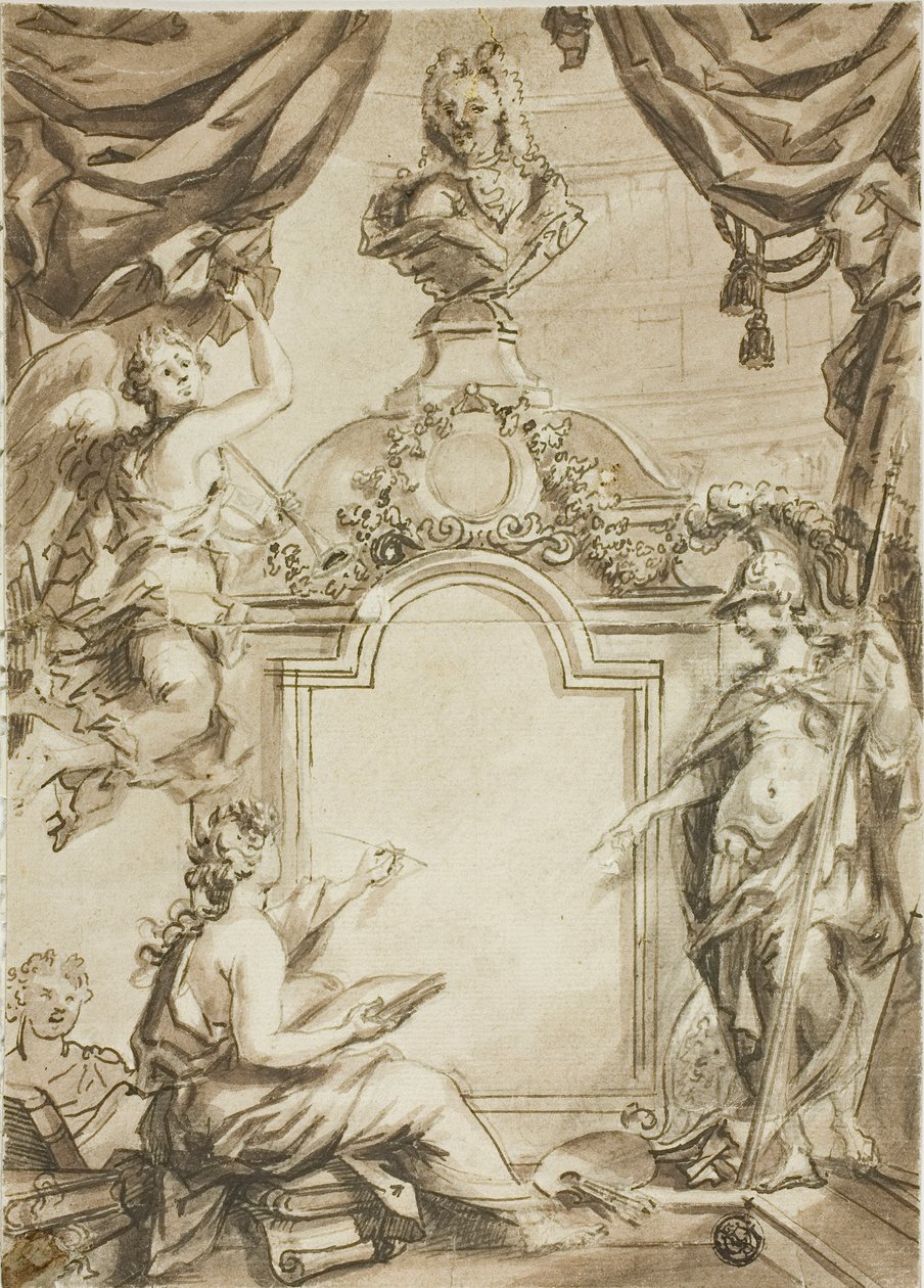 Design til titelblad: Clio tager diktat fra Minerva af Gerard de Lairesse
