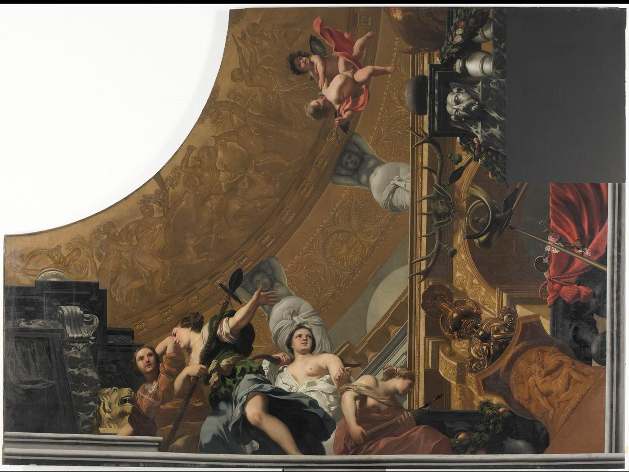 Del (nederst til højre) af et loftmaleri med Diana og hendes ledsagere som hovedafbildning af Gerard de Lairesse
