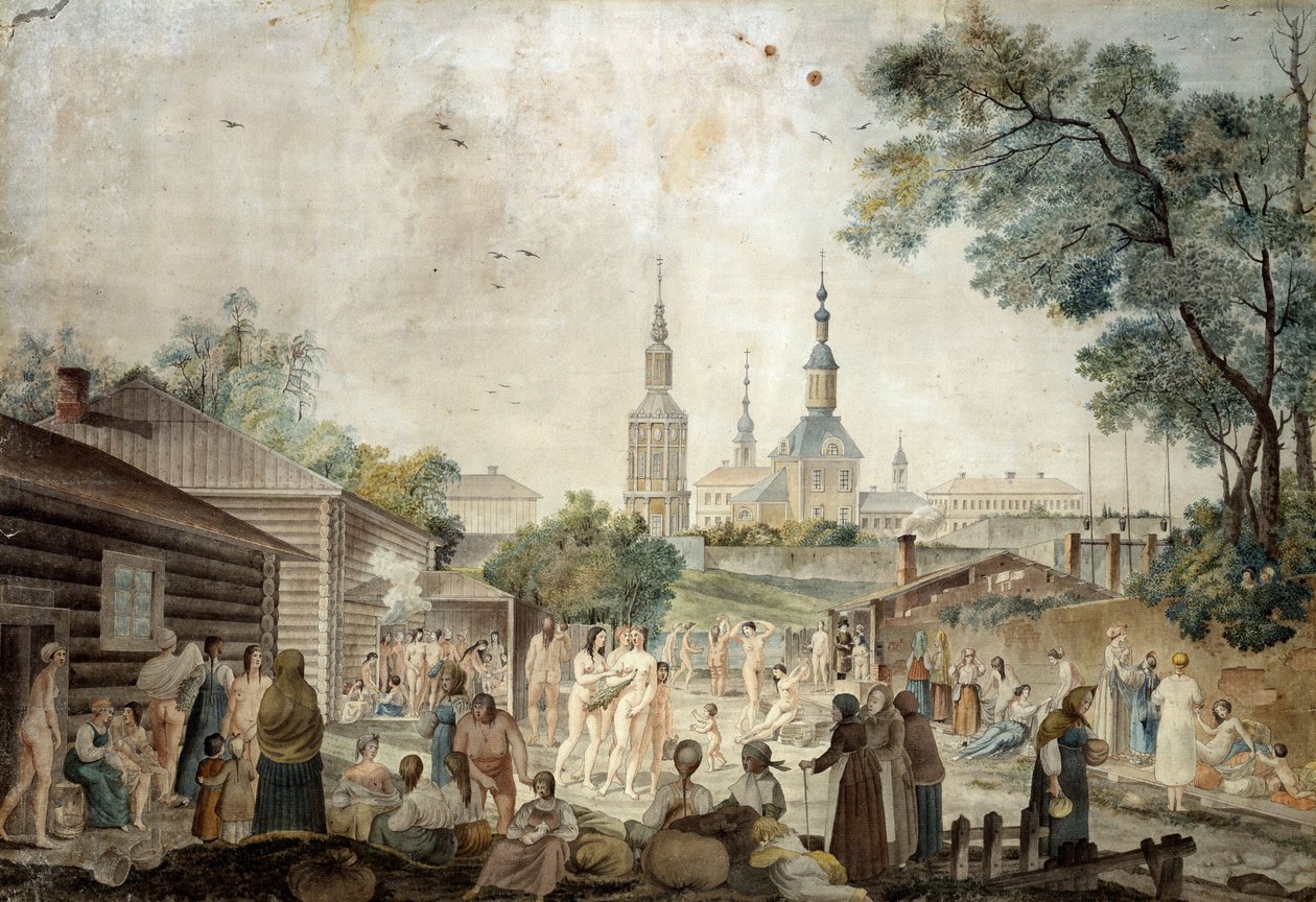 A Cure Bath i Moskva, 1790 (wc på papir) af Gerard de la Barthe