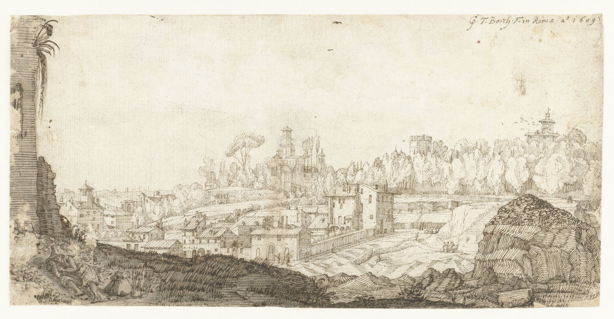 Udsigt over Pincio fra sydøst, Rom af Gerard ter Borch