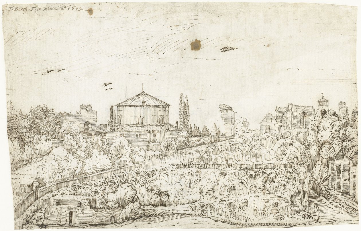 Udsigt over San Stefano Rotondo, Rom, fra nord af Gerard ter Borch