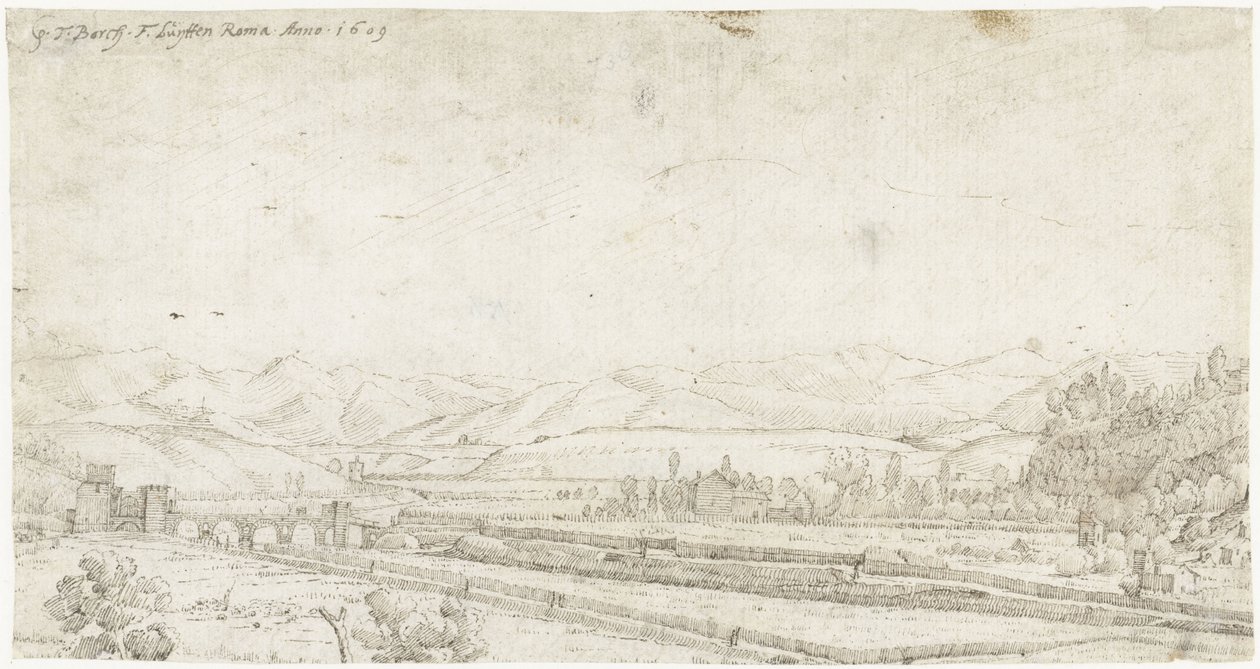 Landskab med Ponte Milvio, uden for Rom af Gerard ter Borch