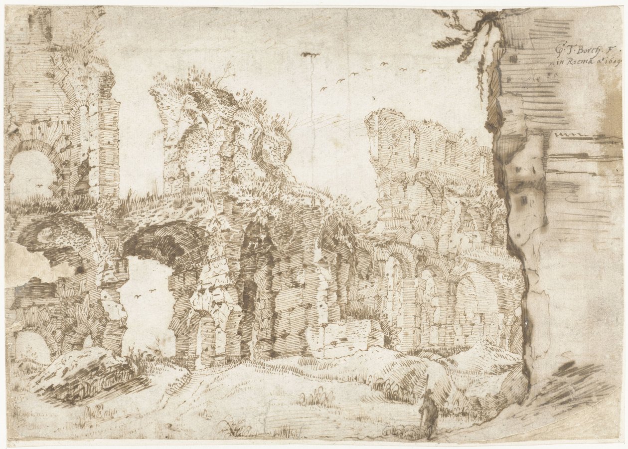 Ruinerne af Colosseum, Rom, set indefra af Gerard ter Borch