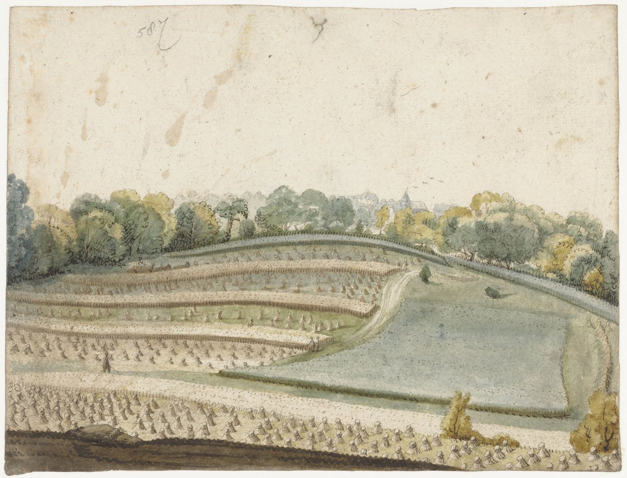 Panorama af en bølgende hvedemark set fra oven af Gerard ter Borch (I)