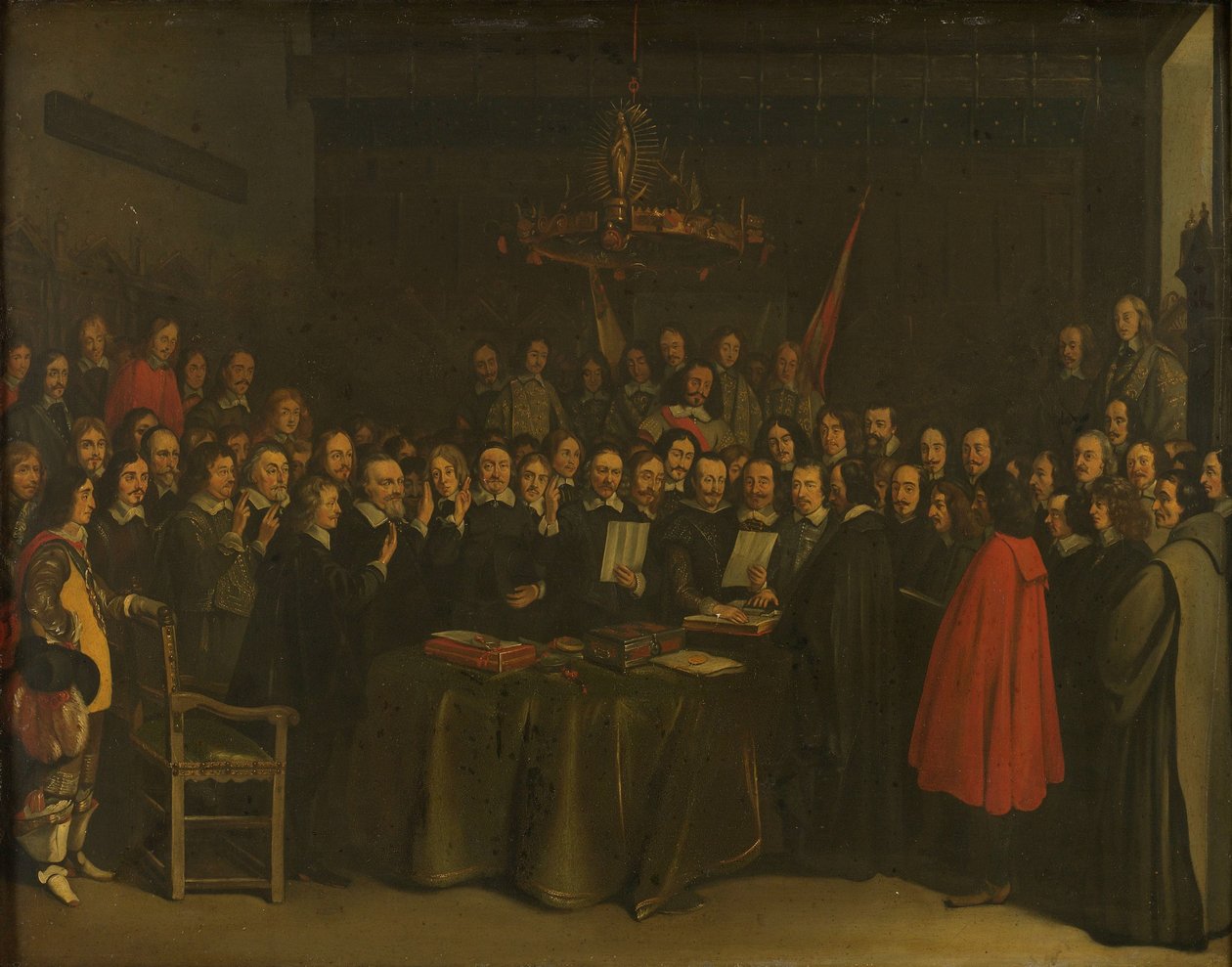 Ratifikation af freden i Münster mellem Spanien og den hollandske republik i rådhuset i Münster, 15. maj 1648 af Gerard ter Borch (II) (copy after)