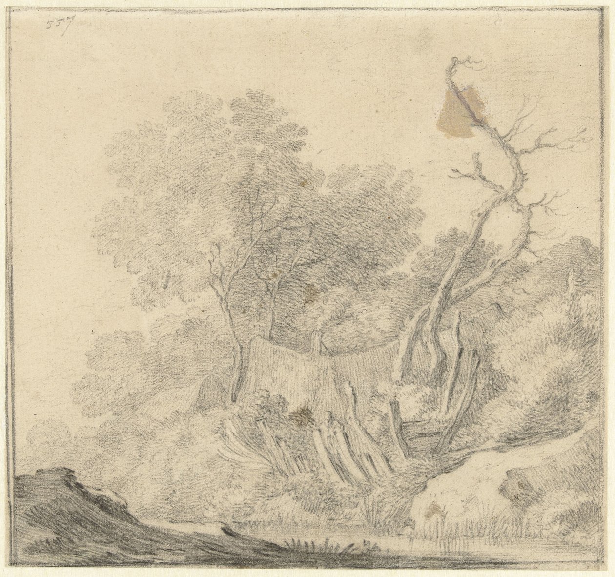 Huse mellem træer nær vand af Gerard ter Borch (II) (possibly)