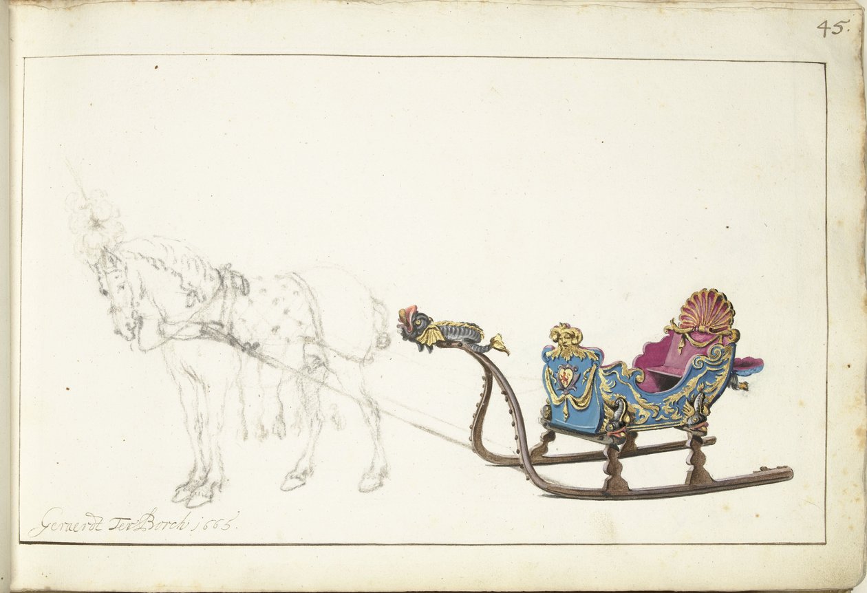 Hest og slæde af Gerard ter Borch (II) (signed by artist)