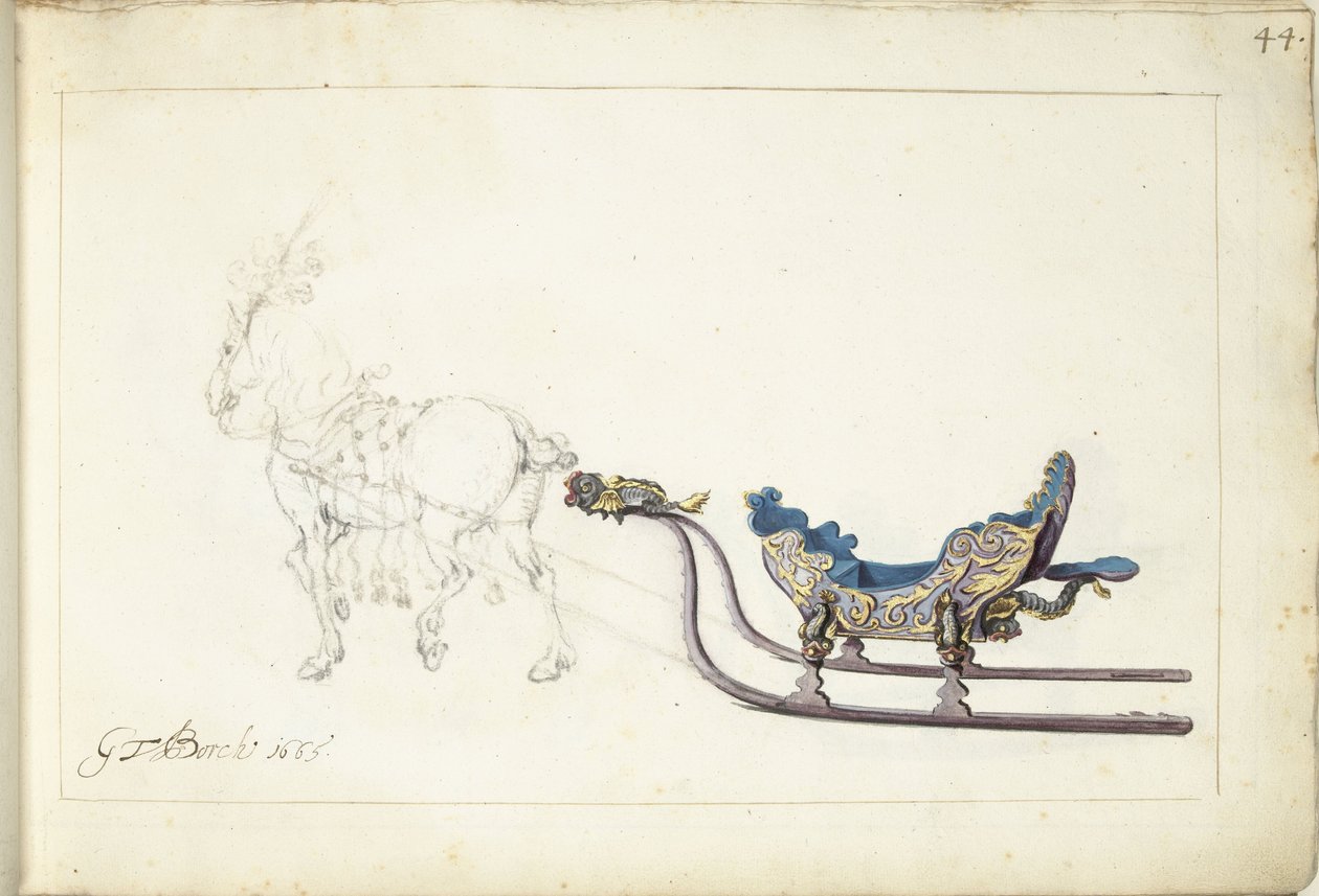 Hest og slæde af Gerard ter Borch (II) (signed by artist)