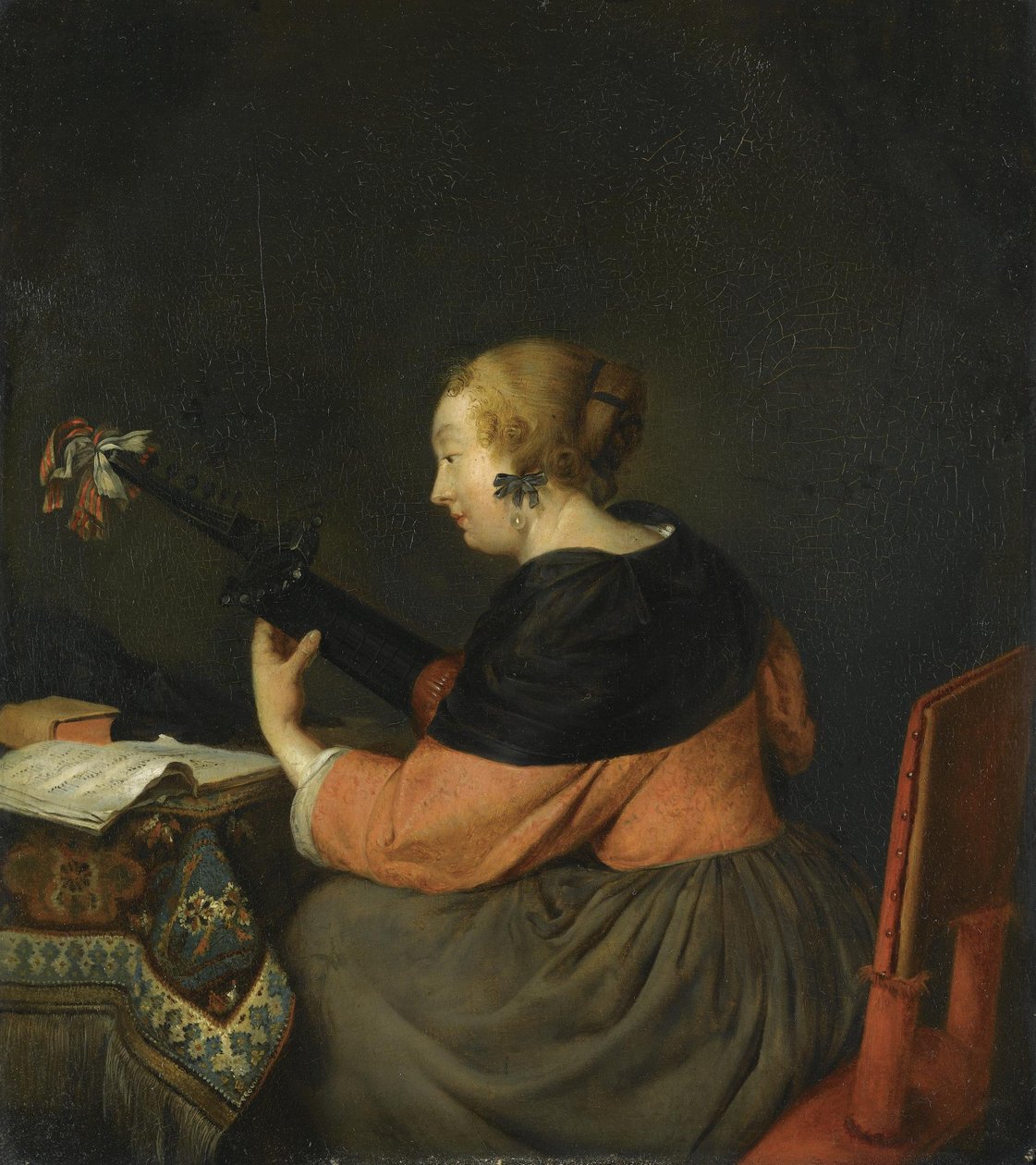 En dame sidder og spiller på lut af Gerard ter Borch