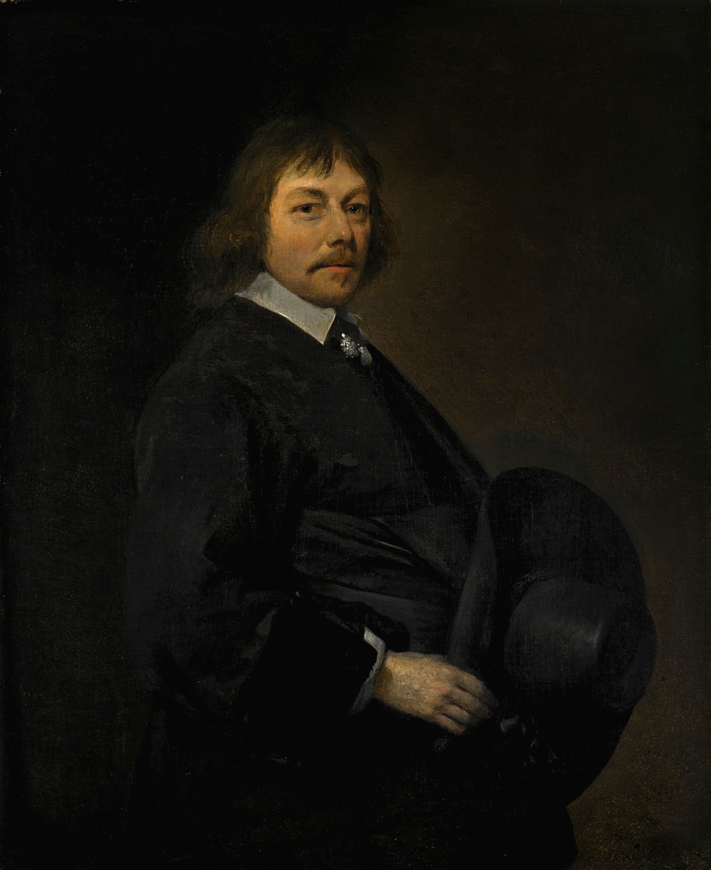 Portræt af en mand, der holder sin hat af Gerard ter Borch