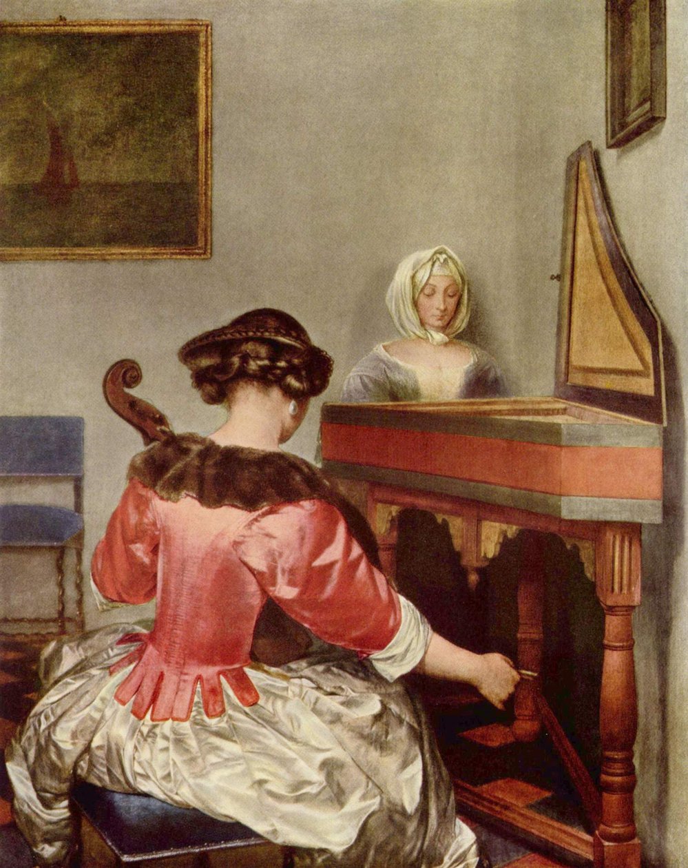 To kvinder spiller musik i et interiør af Gerard ter Borch