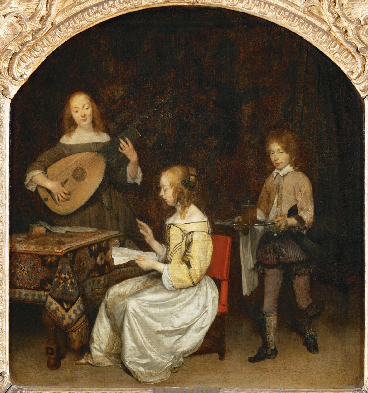 Koncerten: sangerinde og theorbospiller ... af Gerard ter Borch or Terborch