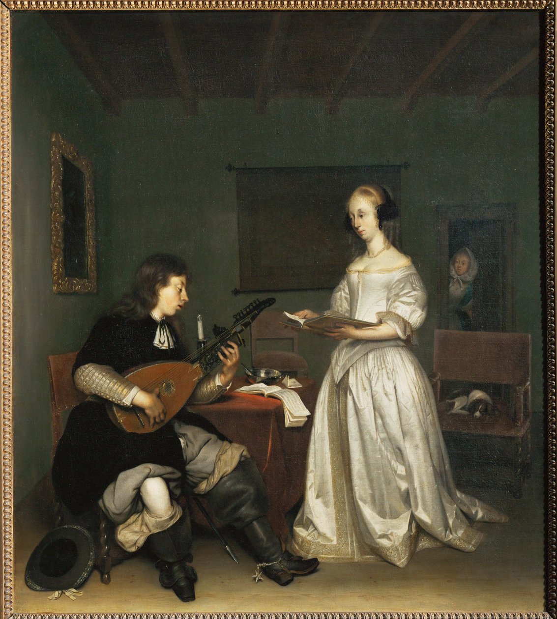 Duoen: sangerinde og theorbospiller ... af Gerard ter Borch or Terborch