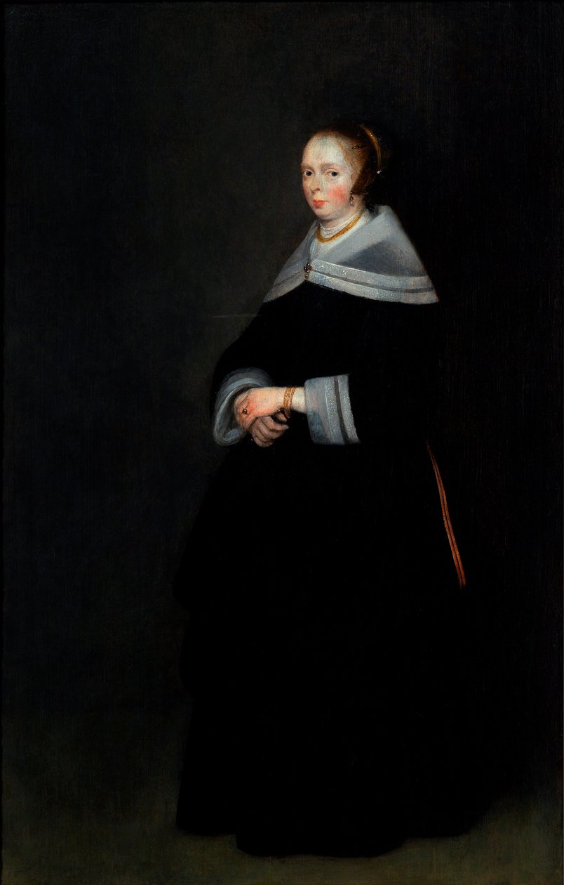 Portræt af en dame (olie på panel) af Gerard ter Borch or Terborch