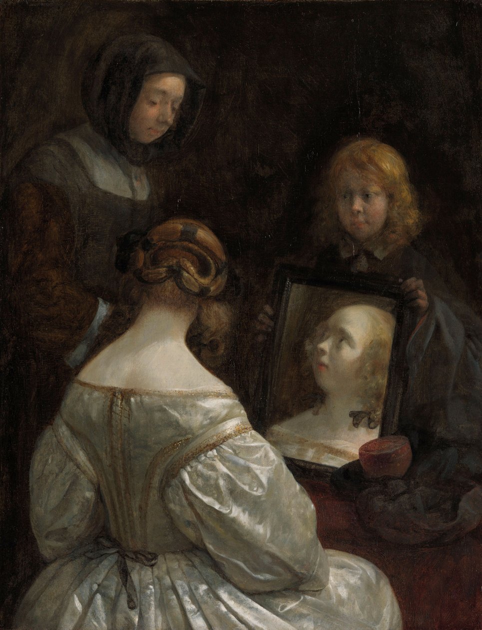 Kvinde ved et spejl, ca. 1652 af Gerard ter Borch