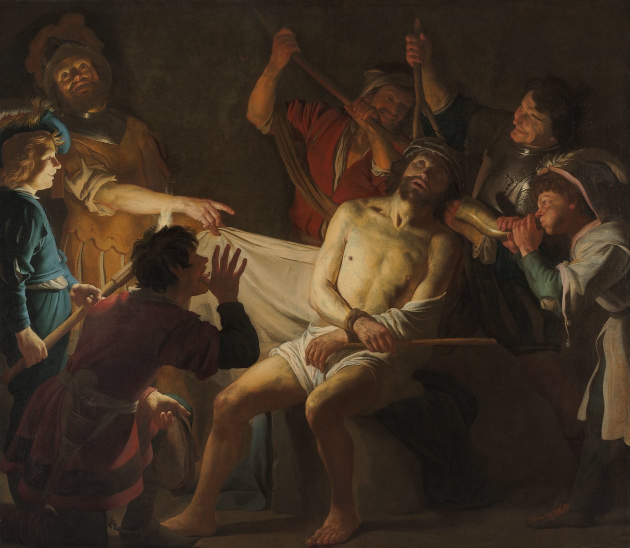 Kristus kronet med torne (Matt 27:27-31) af Gerard van Honthorst