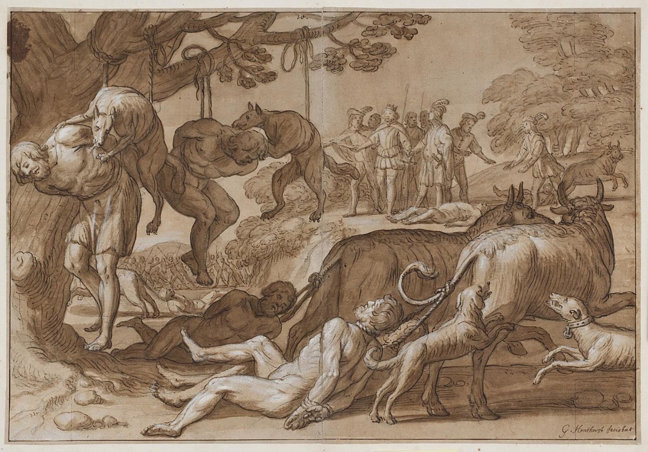 Kong Jarmeric sætter fanget Wends til torturen af Gerard van Honthorst