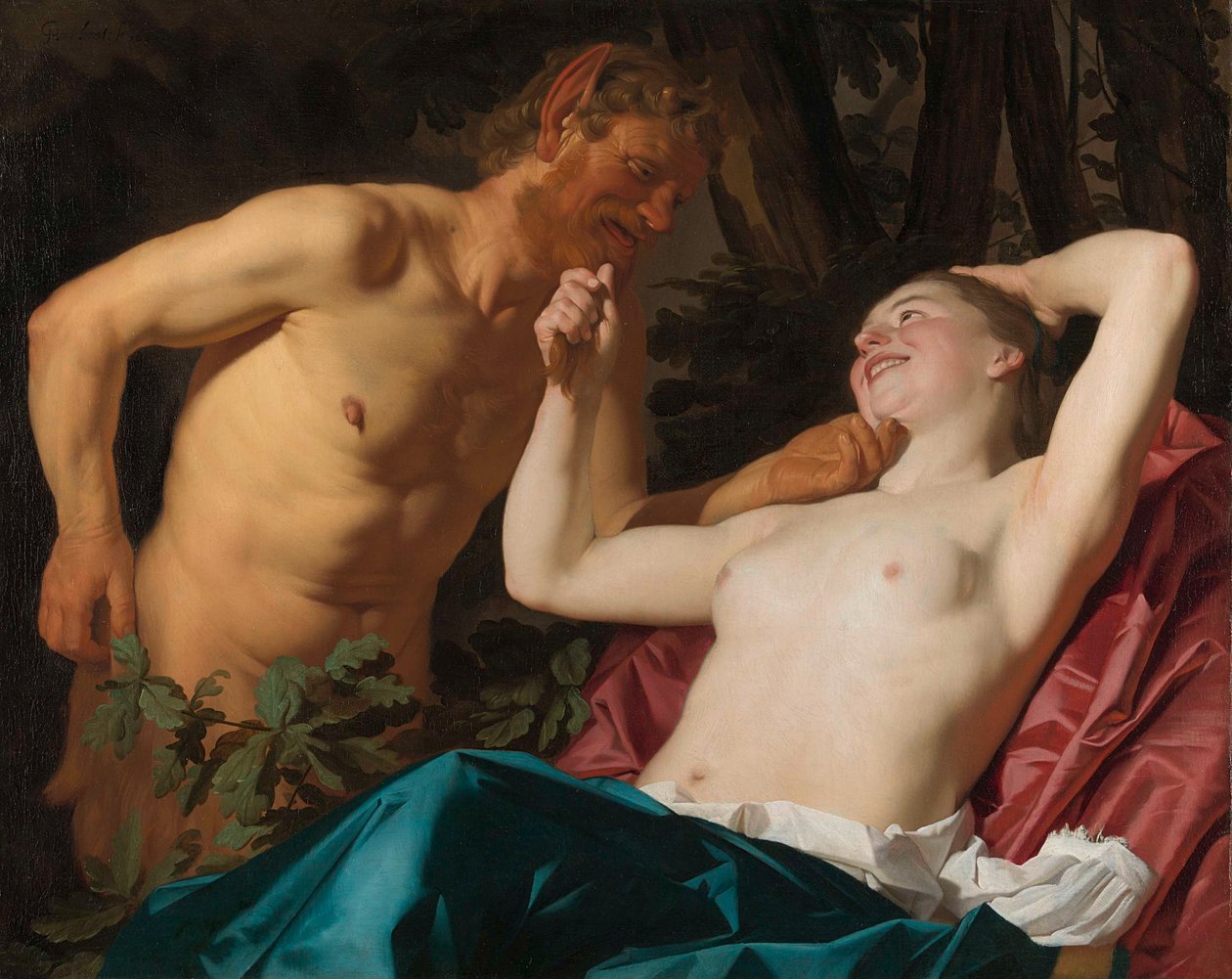 Satyr og nymfe af Gerard van Honthorst