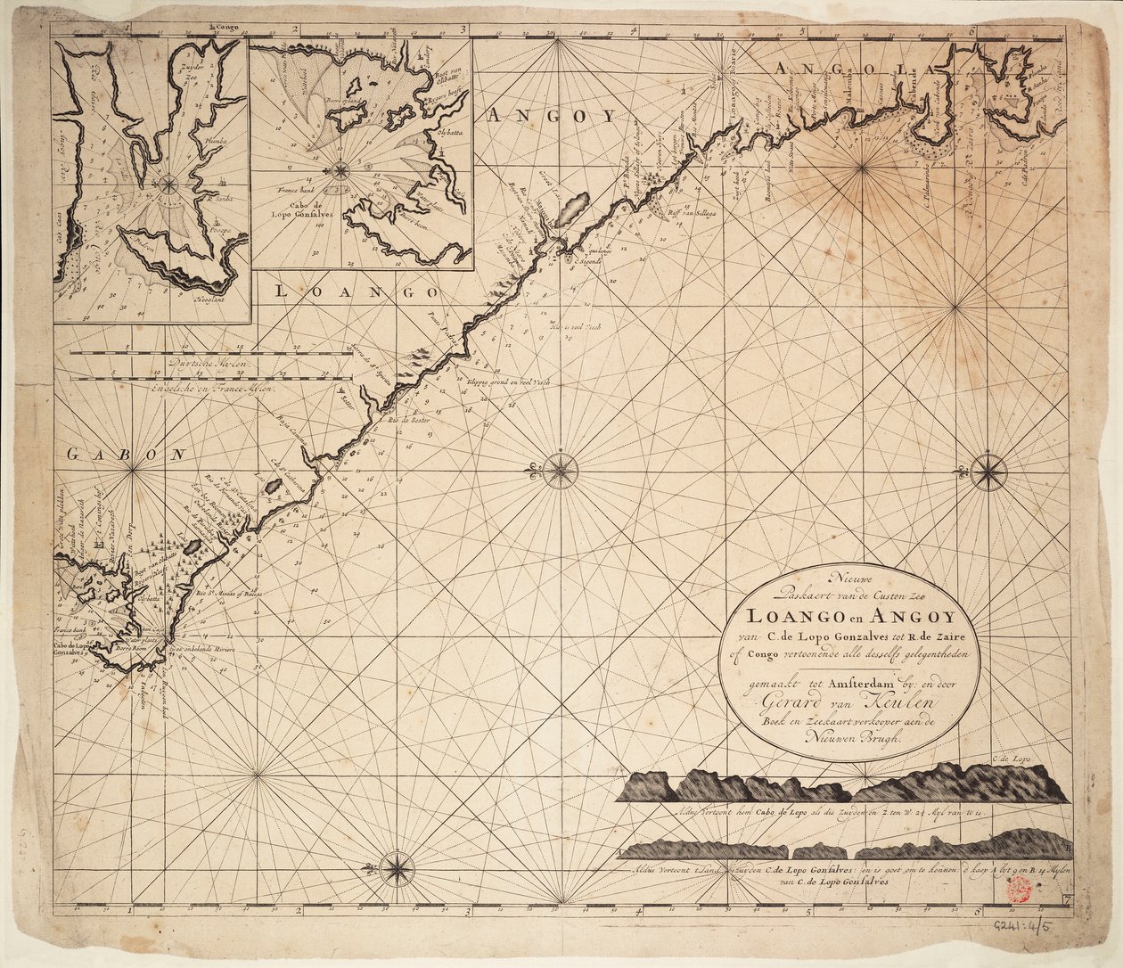 Kort over Guineabugten, Afrika, begyndelsen af det 18. århundrede (stik) af Gerard van Keulen