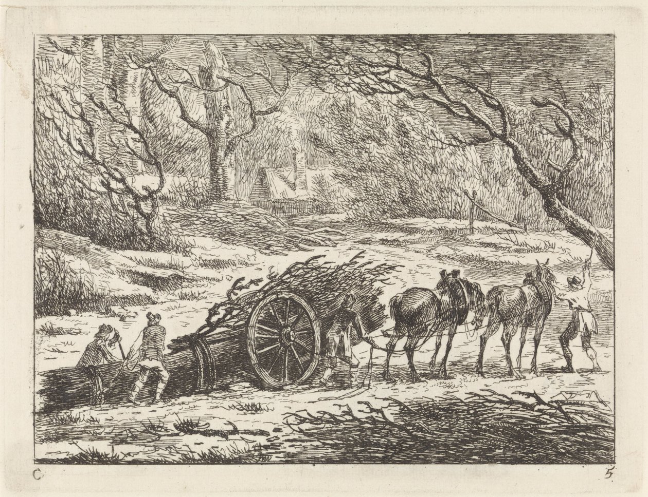 Landskab med en vogn trukket af to heste Landskaber (serie C) (serietitel) af Gerard van Nijmegen