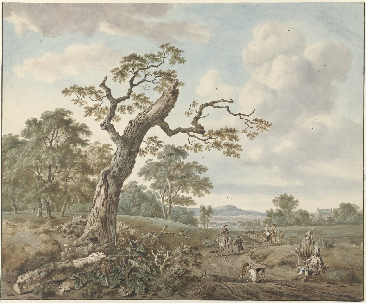 Landskab med et jagtselskab på en landevej af Gerard van Nijmegen