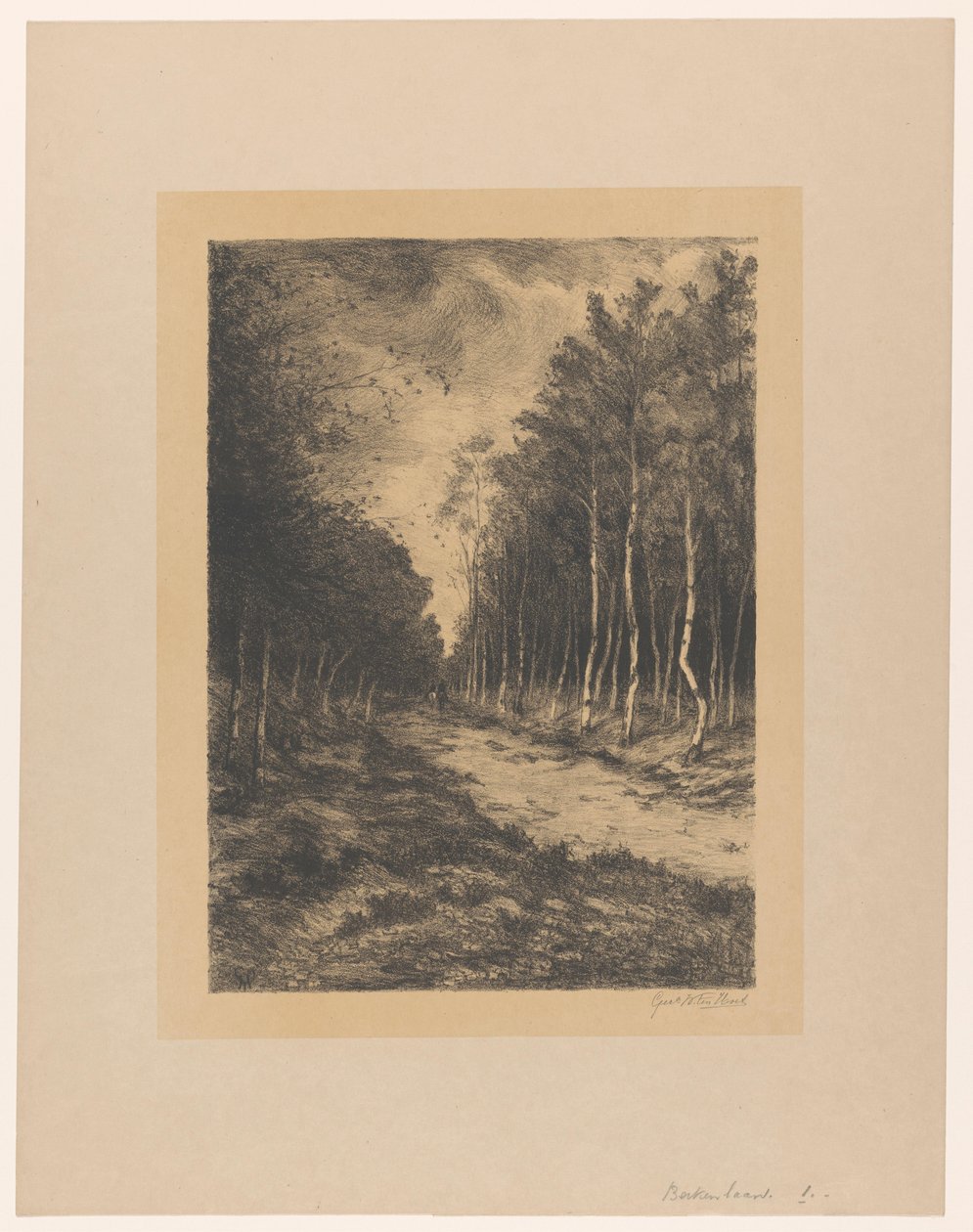 Skovsti med to ryttere Berkenlaan (titel på objekt) af Gerarda Wilhelmina ten Hoet (signed by artist)
