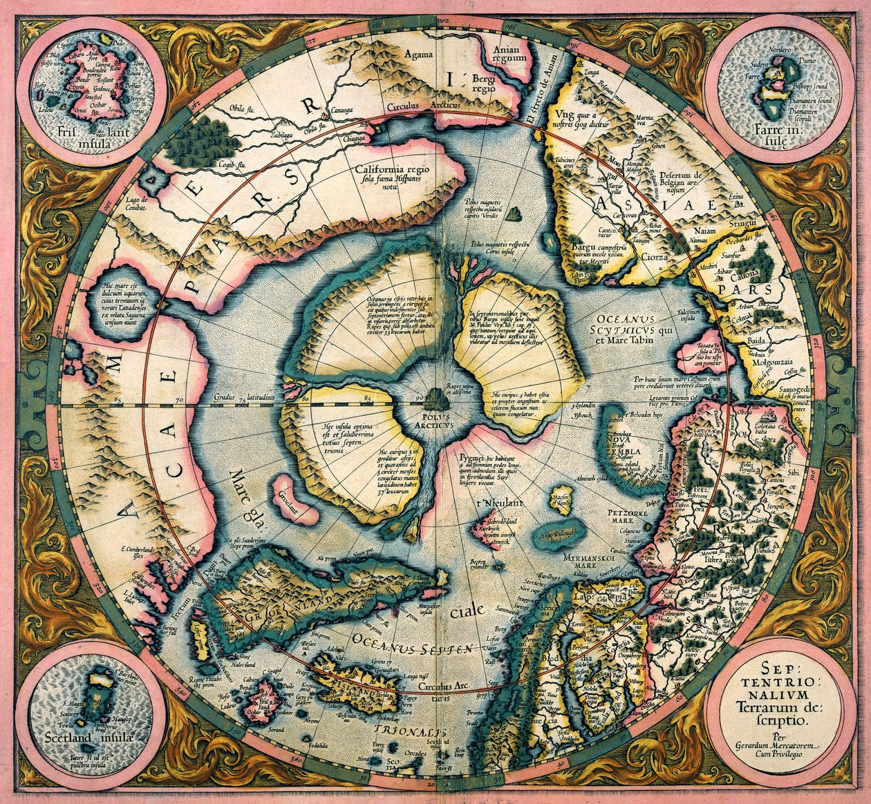 Kort over Arktis, 1595 af Gerardus Mercator