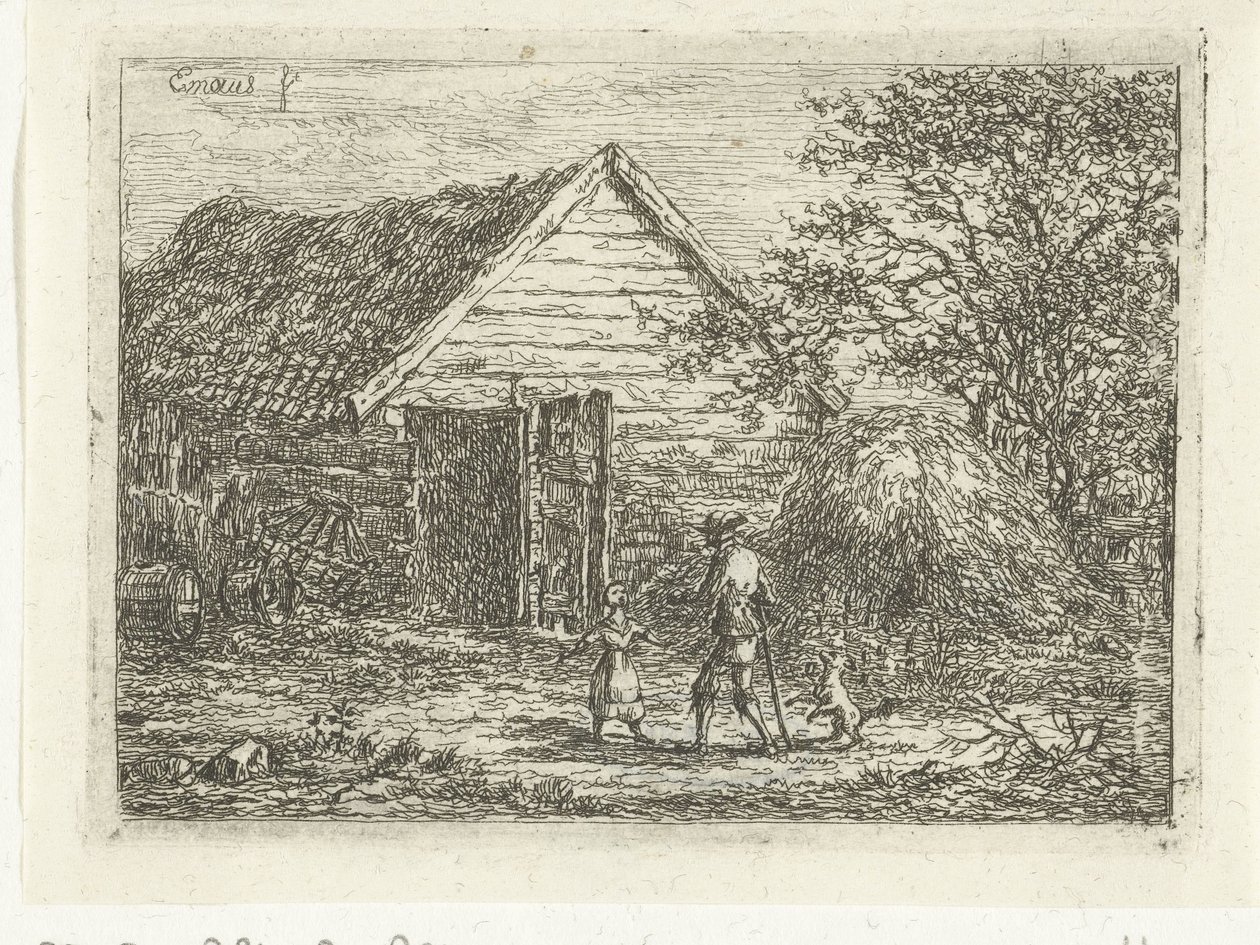 Jæger ved tørvehytte Ingen må komme igennem her af Gerardus Emaus de Micault