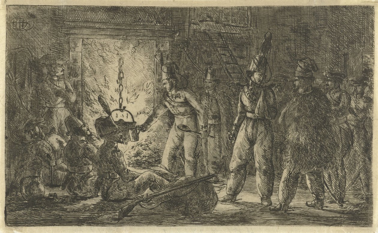 Soldater ved bålet Kosakkerne i Stuehuset af Gerardus Emaus de Micault