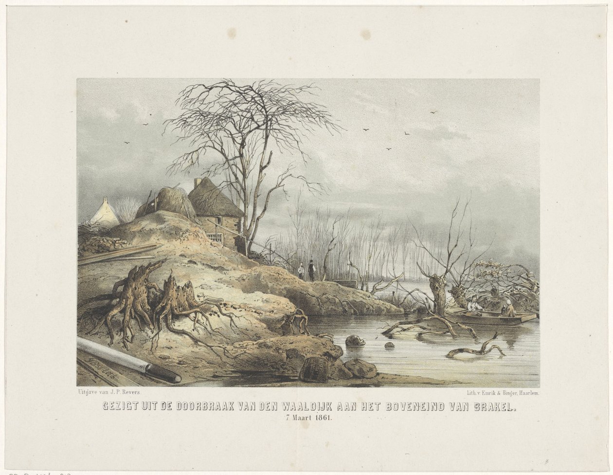 Gennembrud af Waaldijk Udsigt over den Waaldijks gennembrud på toppen af ​​Brakel 7. marts 1801 (titel på objekt) af Gerardus Johannes Bos