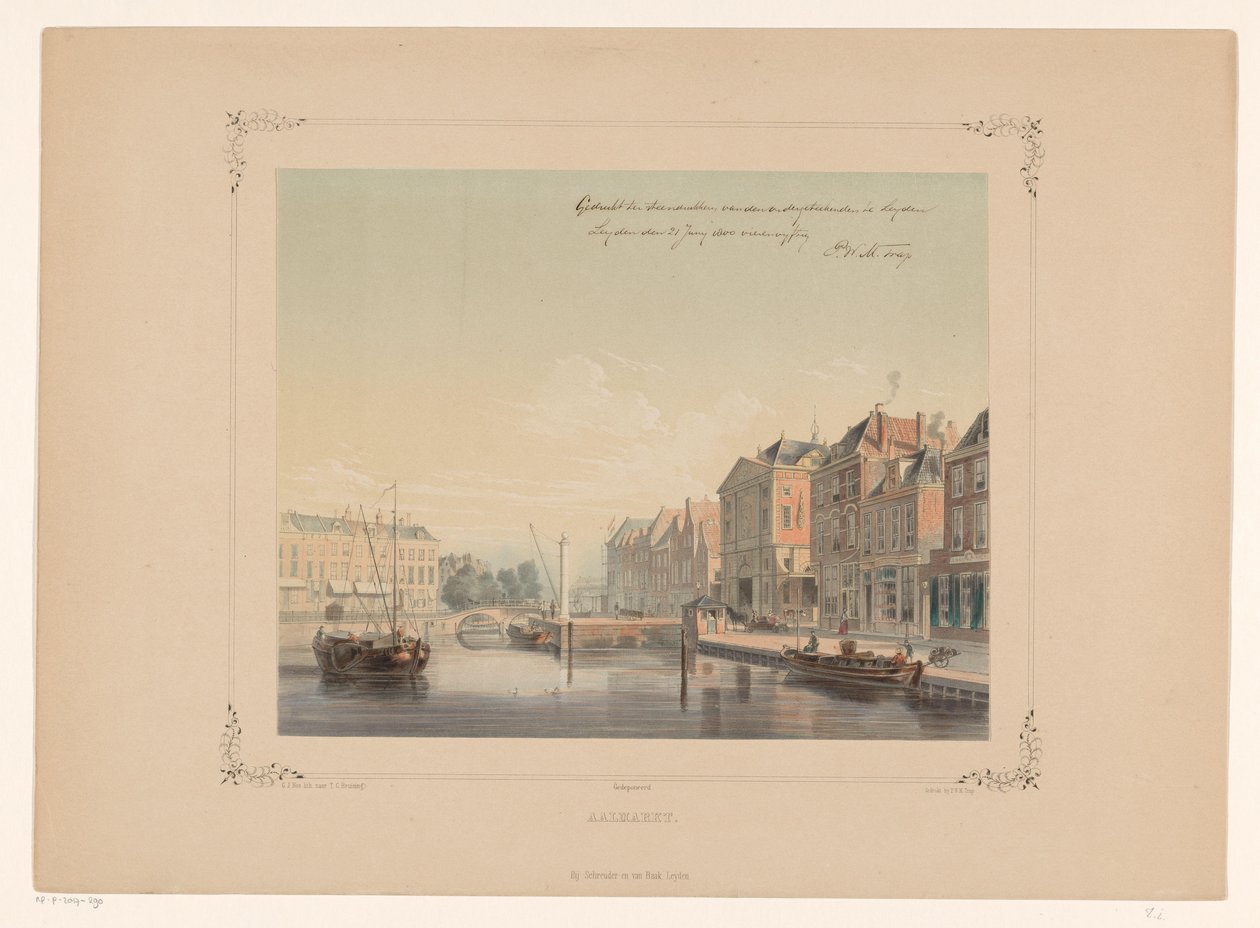 Udsigt over Aalmarkt i Leiden Aalmarkt (titel på objekt) af Gerardus Johannes Bos