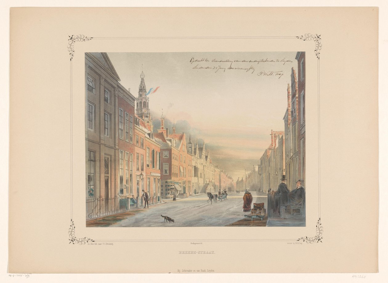 Udsigt over Breestraat i Leiden Breedestraat (titel på objekt) af Gerardus Johannes Bos