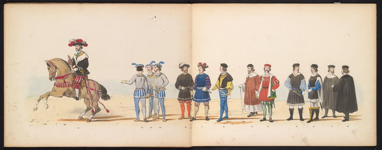 Masquerade of the Leiden Students, 1855 (plade 11) Udklædt procession afholdt af medlemmerne af Leidens studentkorps den 12. juni 1855 til fejring af 280-året for Leidsche Hoogeschool, der viser Charles V