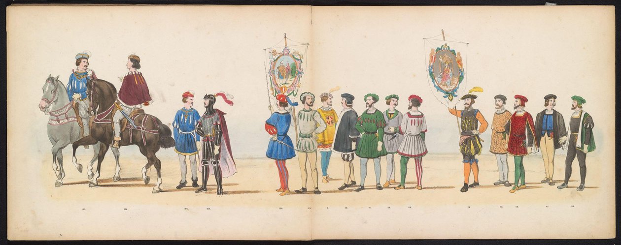 Masquerade of the Leiden Students, 1855 (plade 13) Udklædt procession afholdt af medlemmerne af Leidens studentkorps den 12. juni 1855 til fejring af 280-året for Leidsche Hoogeschool, der viser Charles V