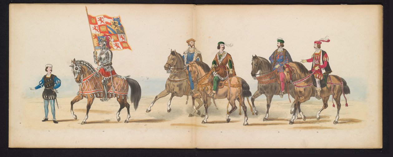 Masquerade of the Leiden Students, 1855 (plade 7) Udklædt procession afholdt af medlemmerne af Leidens studentkorps den 12. juni 1855 til fejring af 280-året for Leidsche Hoogeschool, der viser Charles V