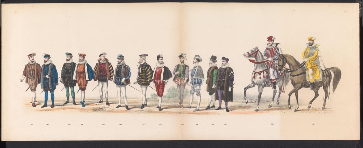 Masquerade of the Leiden Students, 1870 (plade 12) Udklædt procession afholdt af medlemmerne af Leidens studentkorps den 7. juni 1870 til fejring af 295-året for Leidsche Hoogeschool, der skildrer et besøg i Leiden i af Gerardus Johannes Bos