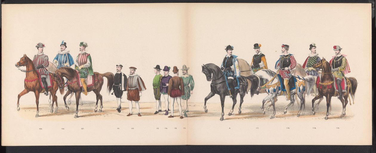 Masquerade of the Leiden Students, 1870 (plade 9) Udklædt procession afholdt af medlemmerne af Leidens studentkorps den 7. juni 1870 til fejring af 295-året for Leidsche Hoogeschool, der skildrer et besøg i Leiden i af Gerardus Johannes Bos