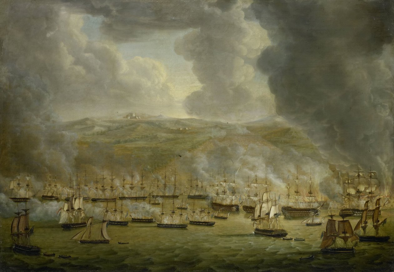 Angrebet af den kombinerede anglo-hollandske eskadron på Algier, 1816 af Gerardus Laurentius Keultjes