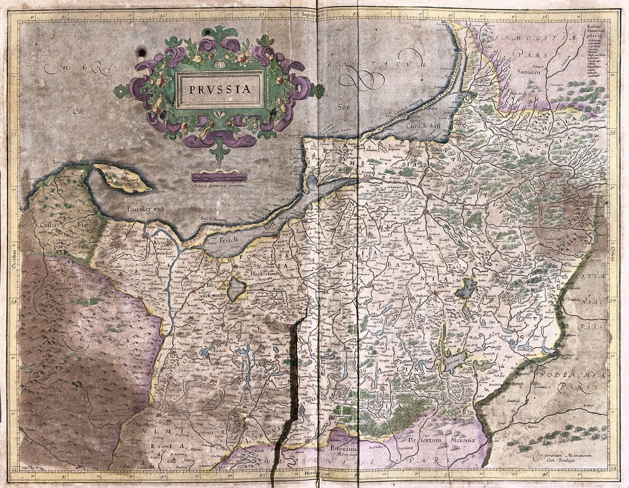 Antik kort over Polen - i dag Litauen (gravering af Gerardus Mercator