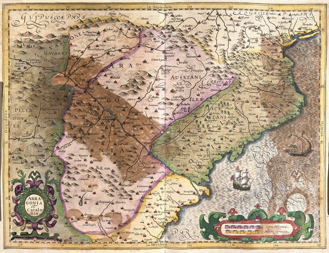 Aragon og Catalonien, Spanien (gravering af Gerardus Mercator